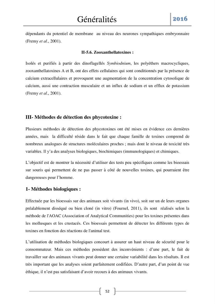 Recherche des toxines diarrhéiques et paralysantes dans la mule Myytilus galloprovincialis du marché: