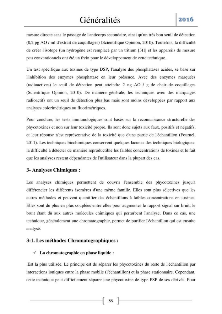 Recherche des toxines diarrhéiques et paralysantes dans la mule Myytilus galloprovincialis du marché: