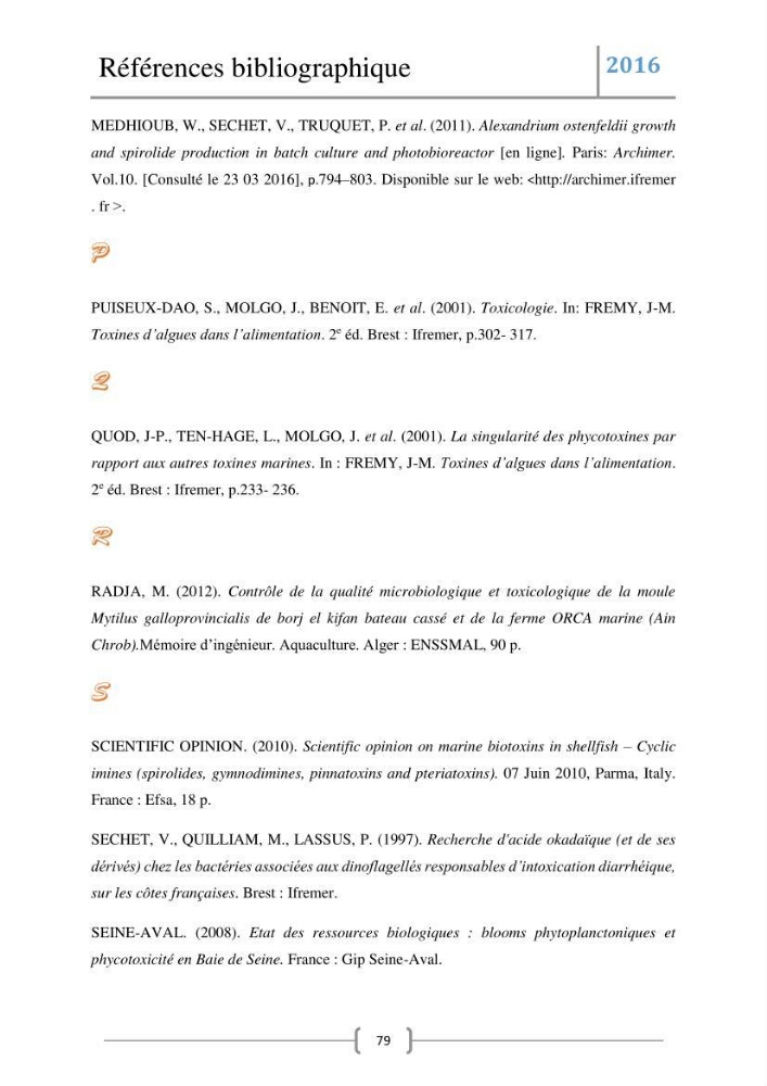 Recherche des toxines diarrhéiques et paralysantes dans la mule Myytilus galloprovincialis du marché: