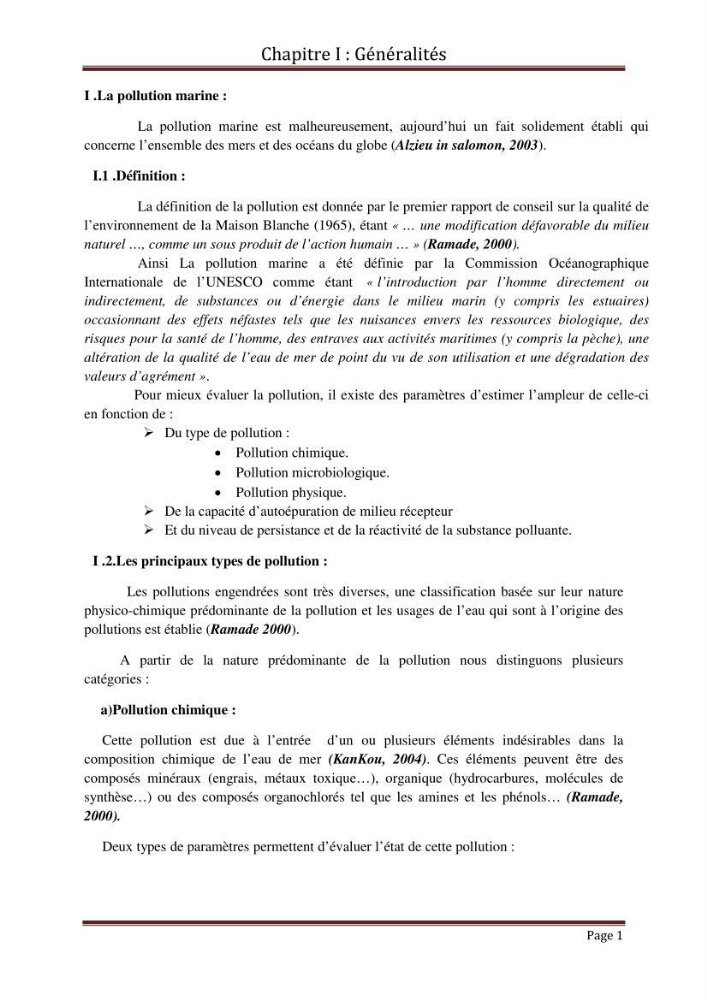 Impact de la pollution marine par les hydrocarbures sur la qualité de l\'eau et des sédiments de la baie d\'Alger