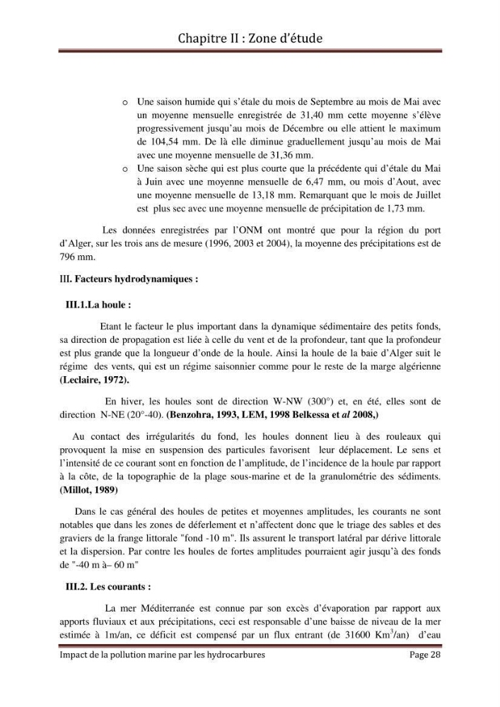 Impact de la pollution marine par les hydrocarbures sur la qualité de l\'eau et des sédiments de la baie d\'Alger