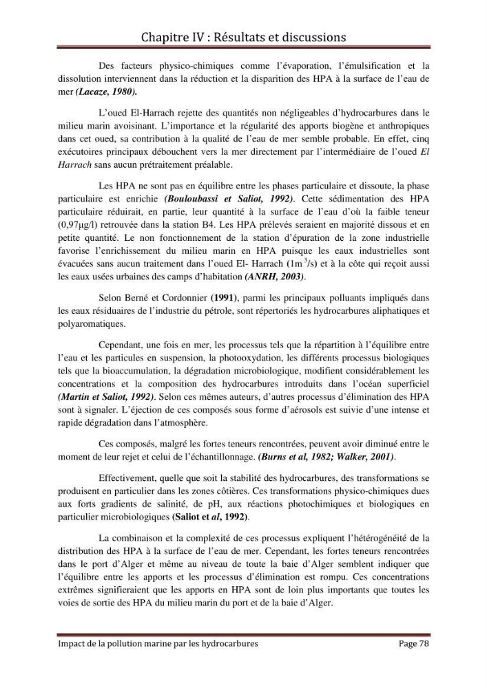 Impact de la pollution marine par les hydrocarbures sur la qualité de l\'eau et des sédiments de la baie d\'Alger