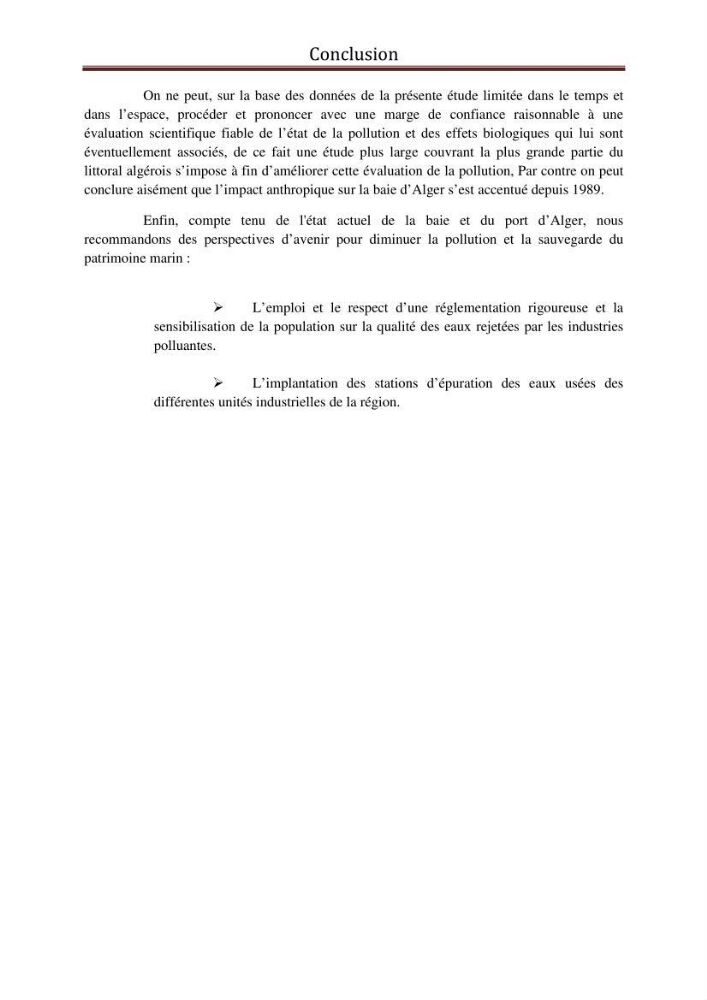 Impact de la pollution marine par les hydrocarbures sur la qualité de l\'eau et des sédiments de la baie d\'Alger