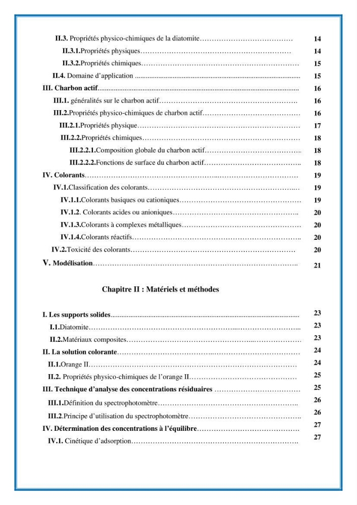 Modélisation des cinétique et des isothermes d\'adsorption de l\'orange II sur des composites à base de diatomite