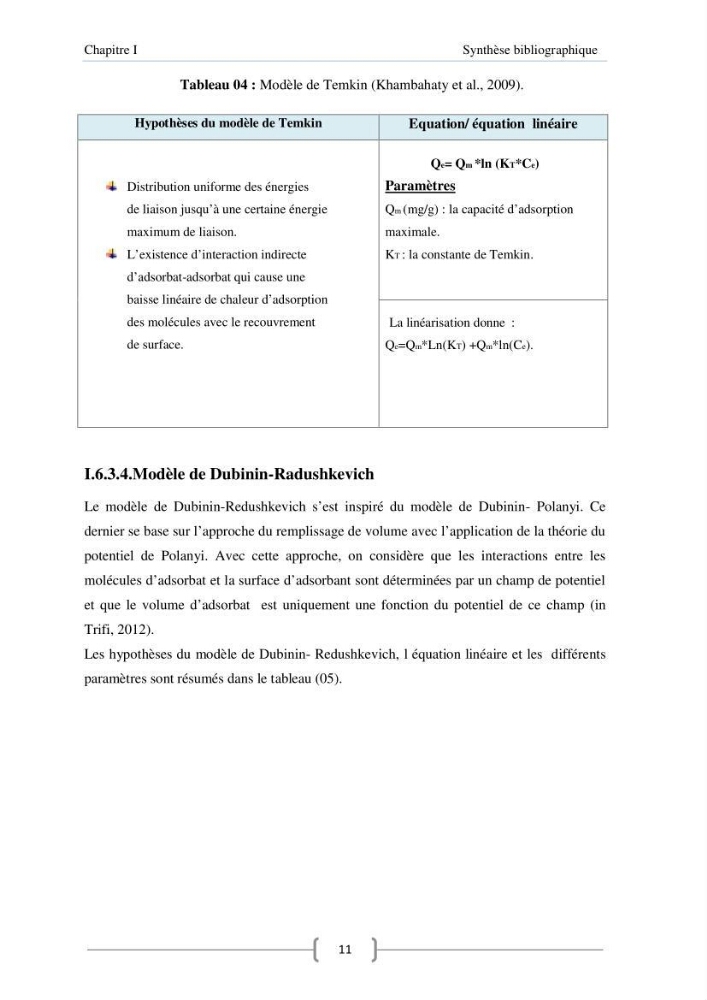 Modélisation des cinétique et des isothermes d\'adsorption de l\'orange II sur des composites à base de diatomite