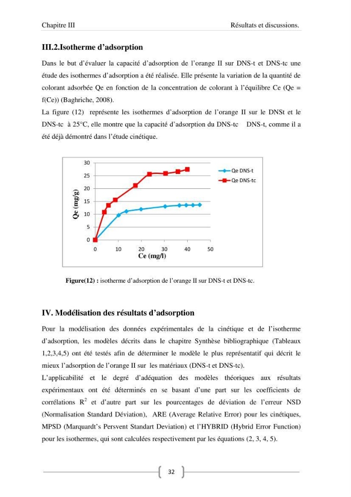 Modélisation des cinétique et des isothermes d\'adsorption de l\'orange II sur des composites à base de diatomite