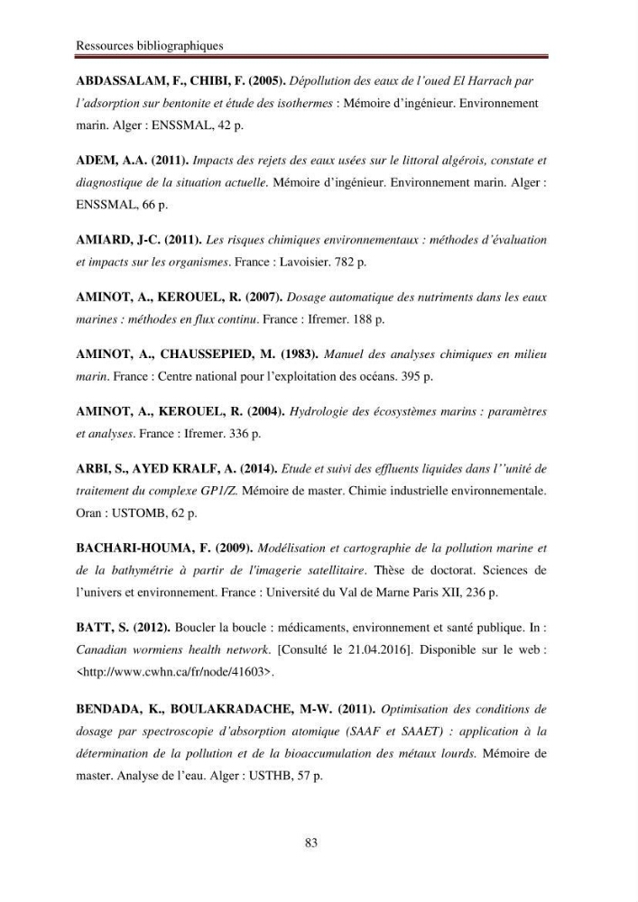 Evaluation du potentiel de pollution lié aux effluents pharmaceutiques en zone littorale