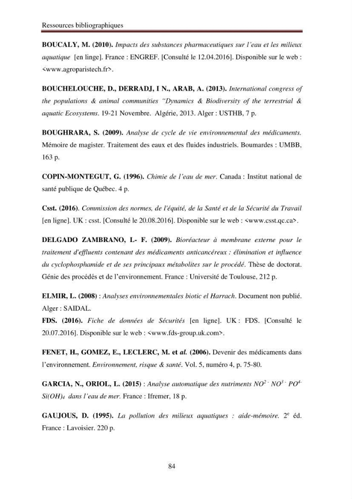 Evaluation du potentiel de pollution lié aux effluents pharmaceutiques en zone littorale