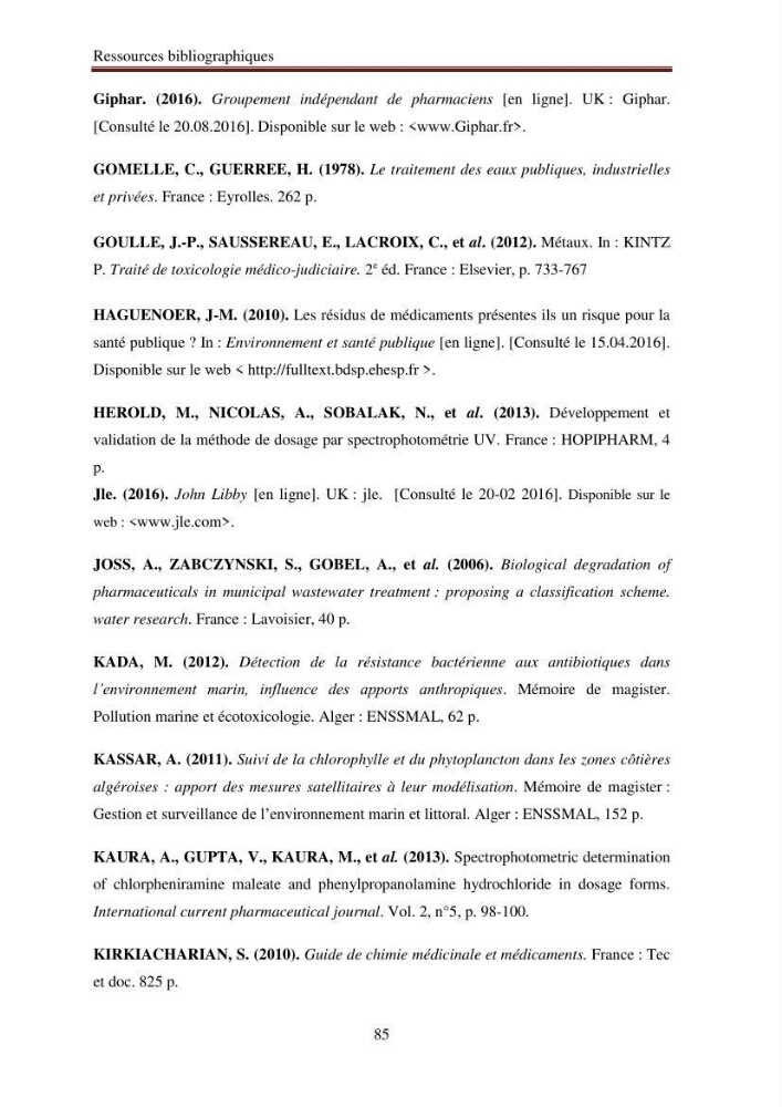 Evaluation du potentiel de pollution lié aux effluents pharmaceutiques en zone littorale