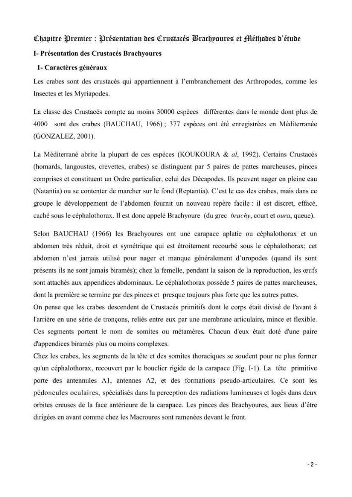 Contribution à l\'étude des crustacés brachyoures dans la région d\'Alger