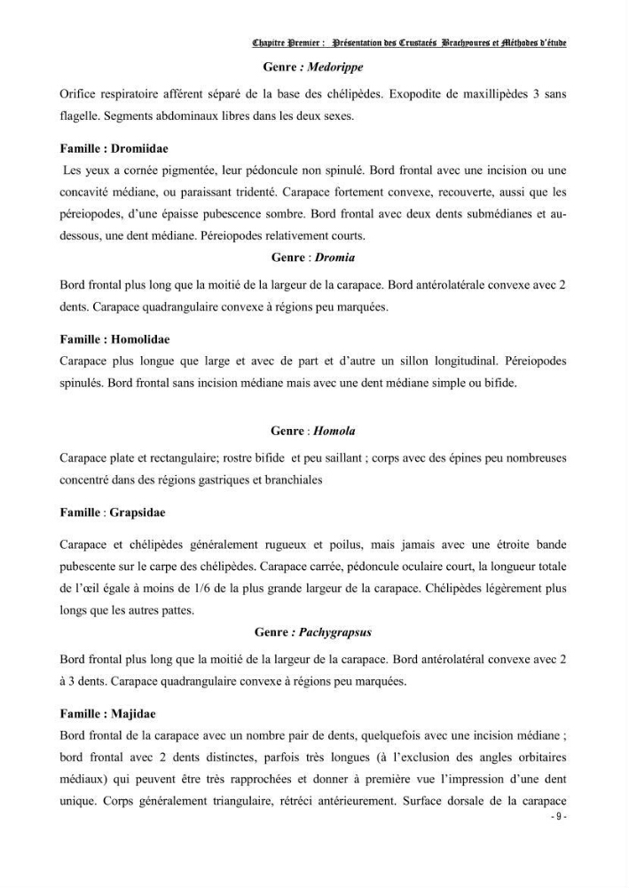 Contribution à l\'étude des crustacés brachyoures dans la région d\'Alger