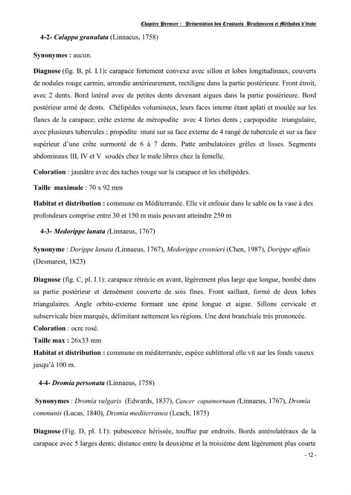 Contribution à l\'étude des crustacés brachyoures dans la région d\'Alger
