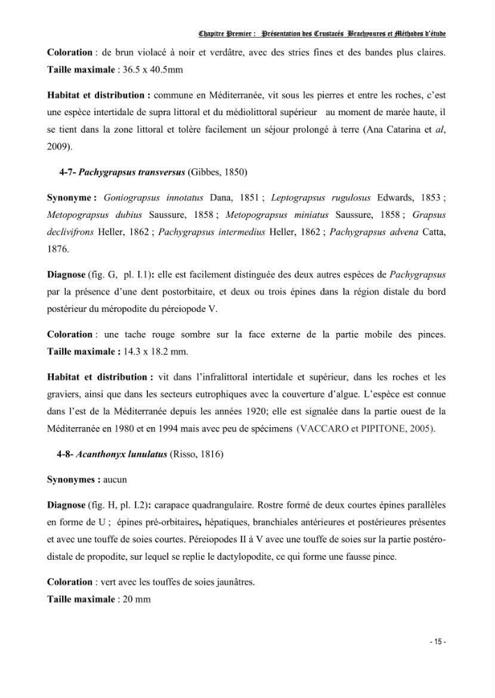 Contribution à l\'étude des crustacés brachyoures dans la région d\'Alger