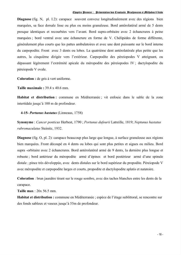 Contribution à l\'étude des crustacés brachyoures dans la région d\'Alger