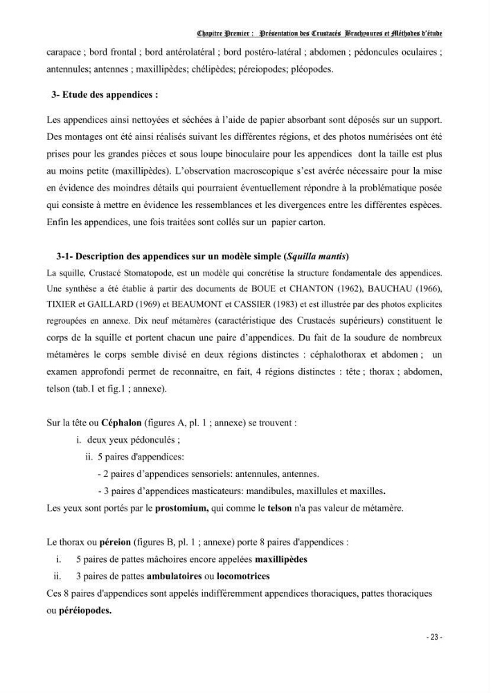 Contribution à l\'étude des crustacés brachyoures dans la région d\'Alger