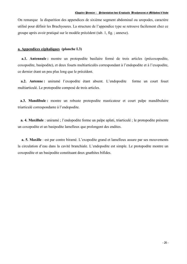 Contribution à l\'étude des crustacés brachyoures dans la région d\'Alger