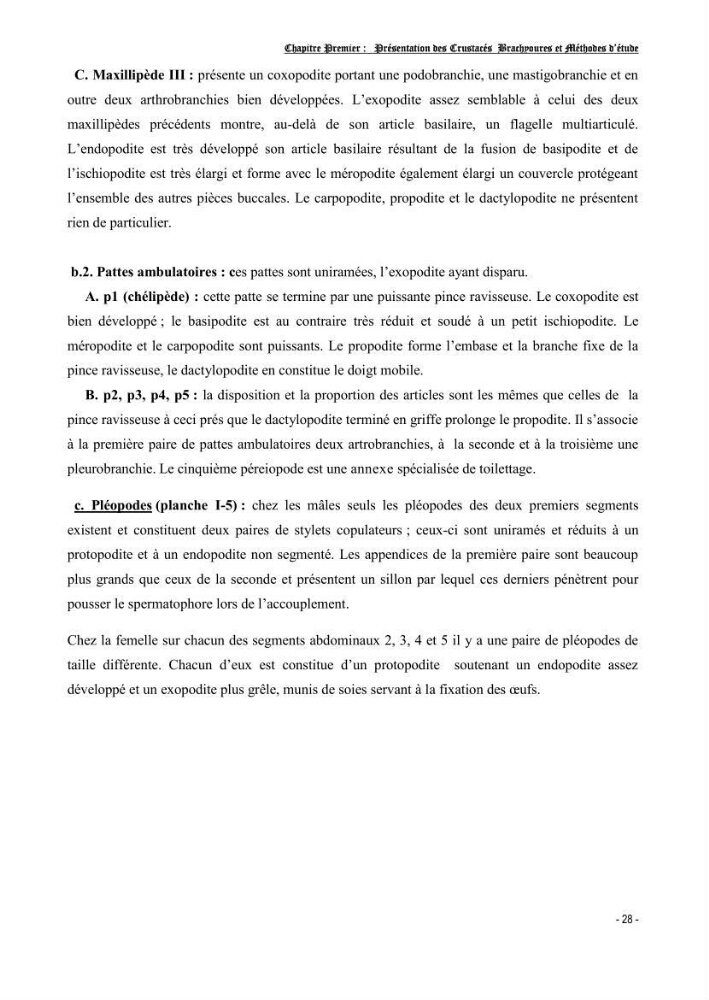 Contribution à l\'étude des crustacés brachyoures dans la région d\'Alger