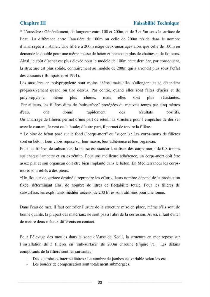 Etude de faisabilité technico-économique d’une ferme conchylicole (Mytilus galloprovincialis (Lamarck, 1819)
