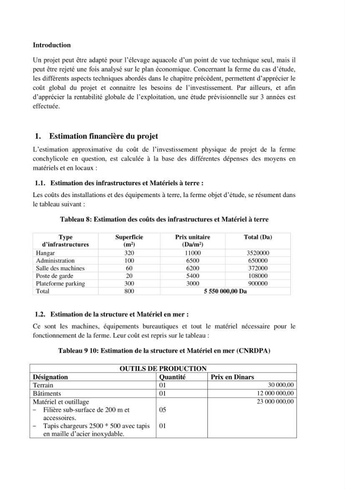 Etude de faisabilité technico-économique d’une ferme conchylicole (Mytilus galloprovincialis (Lamarck, 1819)