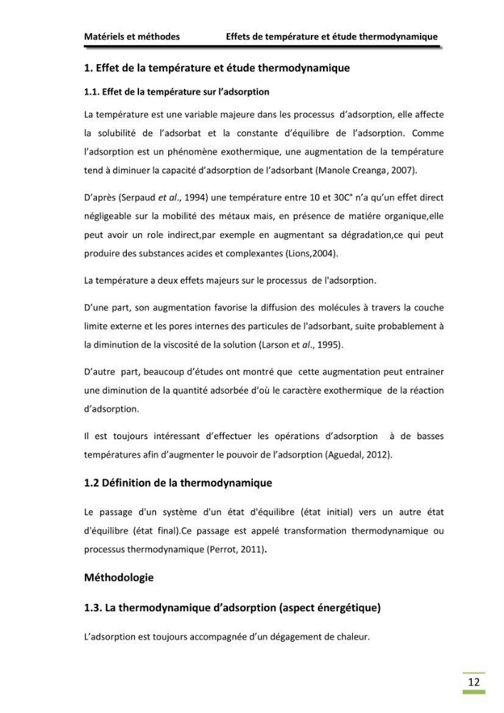 Etude de la thermodynamiaque de la rétention du cadium en milieu aqueux sur une argile brute Algérienne