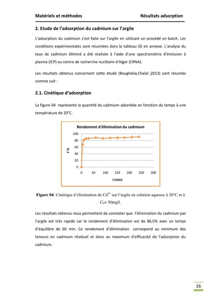Etude de la thermodynamiaque de la rétention du cadium en milieu aqueux sur une argile brute Algérienne