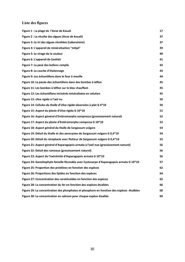 Composition biochimique de quelques espèces d\'algues marines aux possibilités alimentaires:
