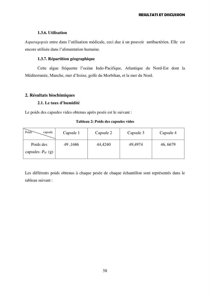 Composition biochimique de quelques espèces d\'algues marines aux possibilités alimentaires: