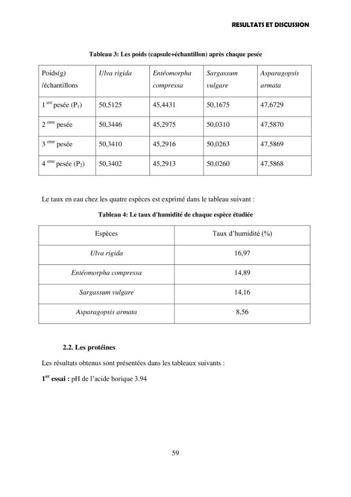 Composition biochimique de quelques espèces d\'algues marines aux possibilités alimentaires: