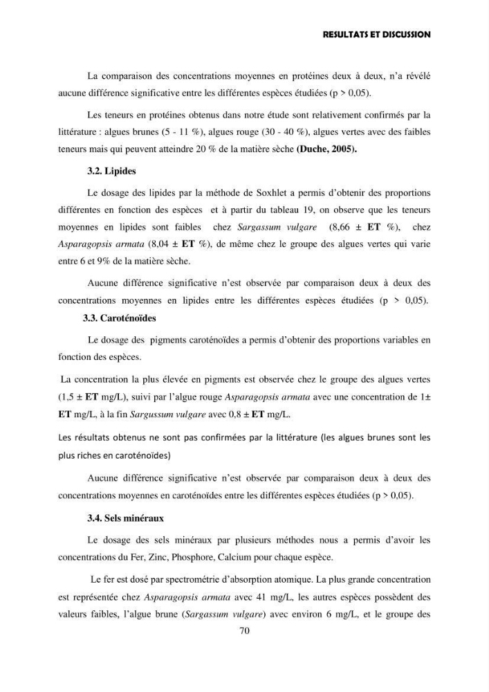 Composition biochimique de quelques espèces d\'algues marines aux possibilités alimentaires: