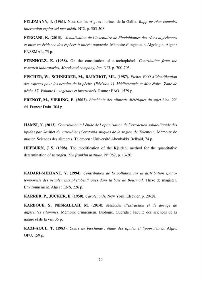 Composition biochimique de quelques espèces d\'algues marines aux possibilités alimentaires:
