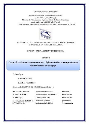 Caractérisation environnementale, réglementation et comportement des sédiments de dragage Caractérisation environnementale, réglementation et comportement des sédiments de dragage