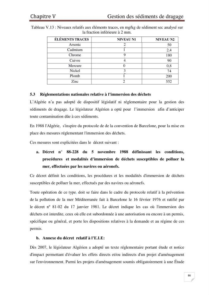 Caractérisation environnementale, réglementation et comportement des sédiments de dragage