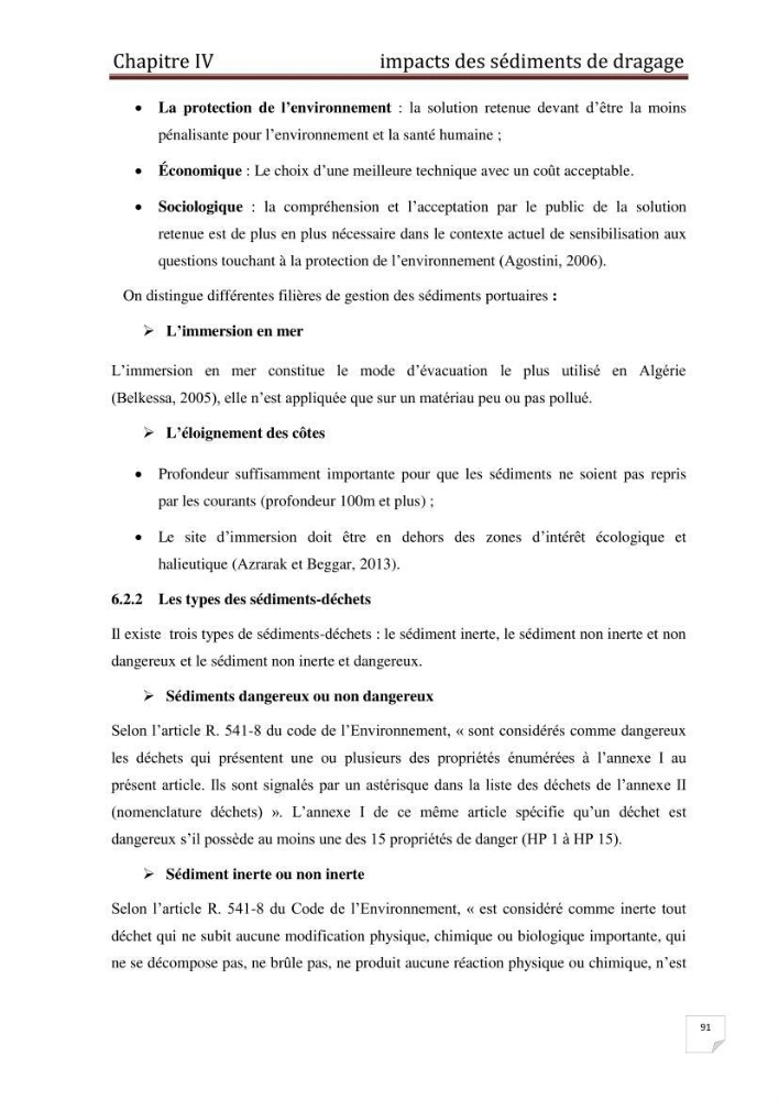 Caractérisation environnementale, réglementation et comportement des sédiments de dragage