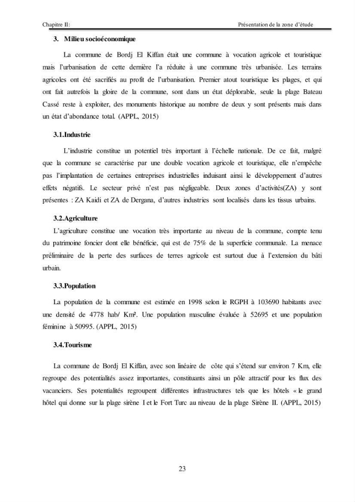 Impacts de l\'implantation des ouvrages de protection sur frange côtière de Bordj El Kiiffan