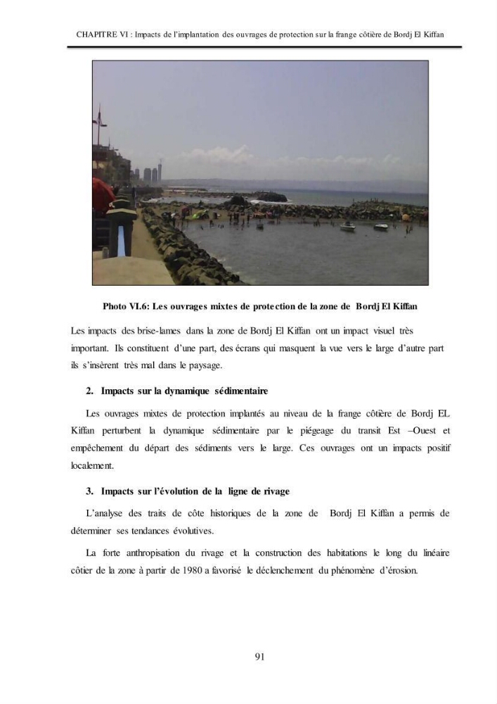 Impacts de l\'implantation des ouvrages de protection sur frange côtière de Bordj El Kiiffan
