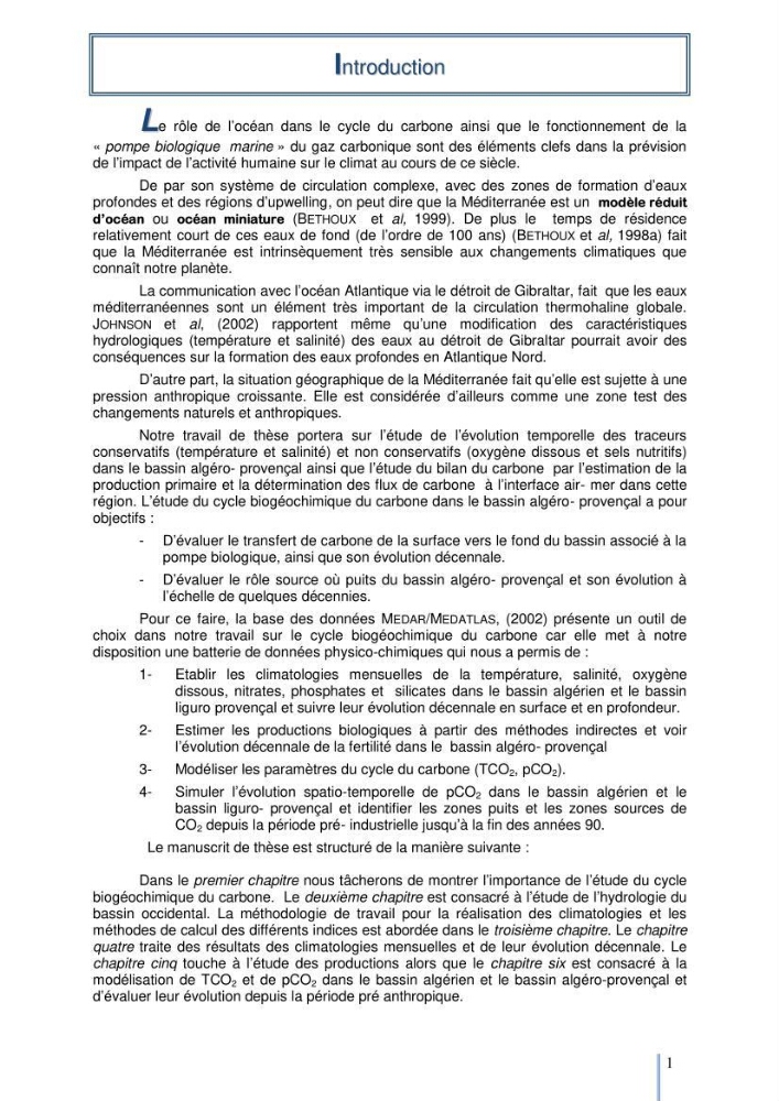 Etude du cycle biogéochimique du carbone dans le bassin algéro-provençal