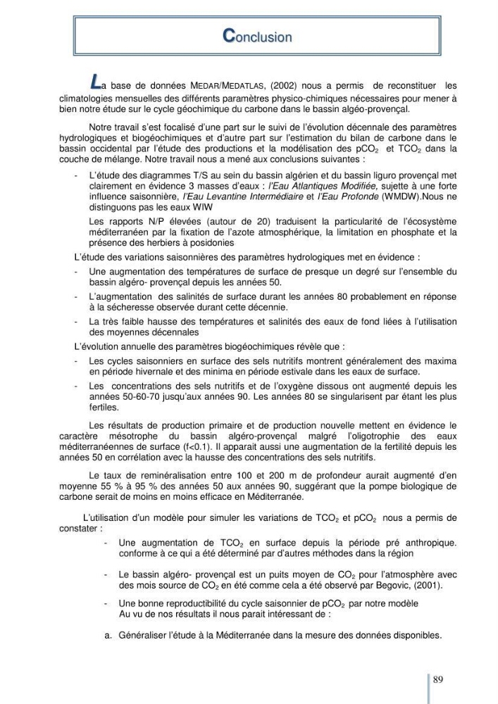 Etude du cycle biogéochimique du carbone dans le bassin algéro-provençal