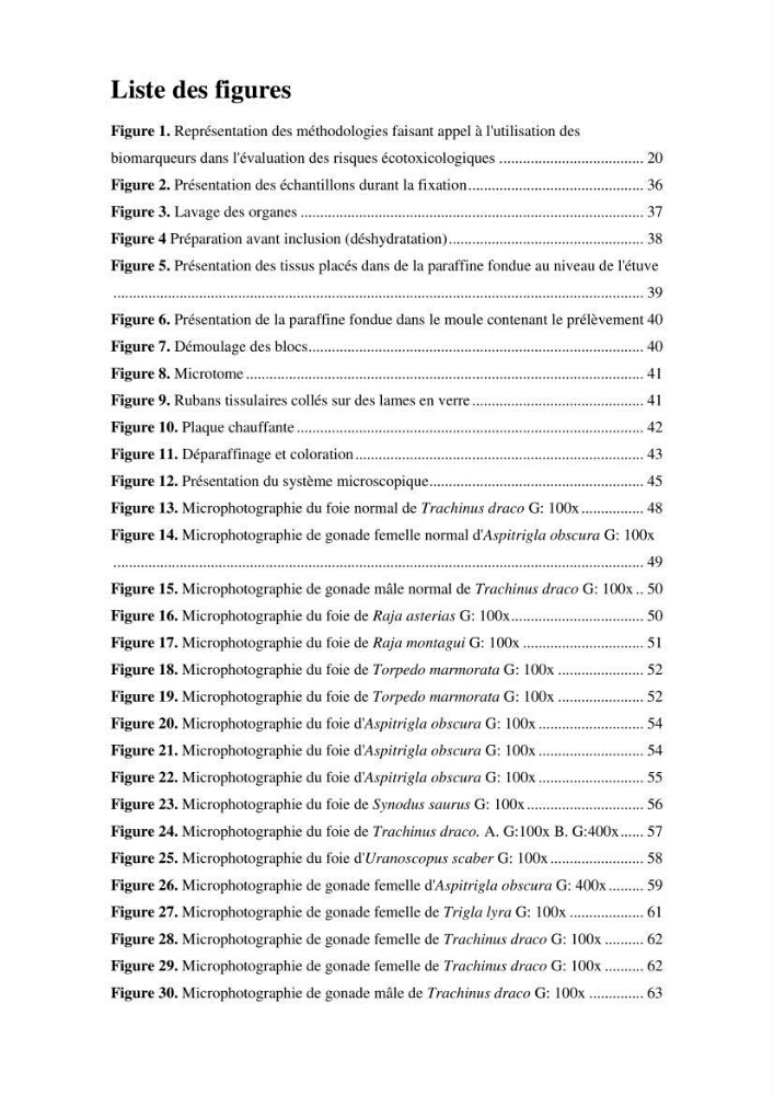 Mise en place d\'indicateurs écotoxicologiques pour la surveillance et l\'évaluation de la pollution marine (indice hépatique et gonadique des poissons)