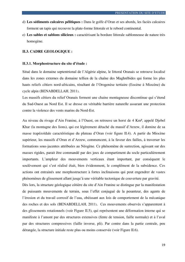 Contribution a la connaissance de la morphologie et de la dynamique sedimentaire de la côte Ouest d\'Algerie,plage d\'Ain Franine, Oran