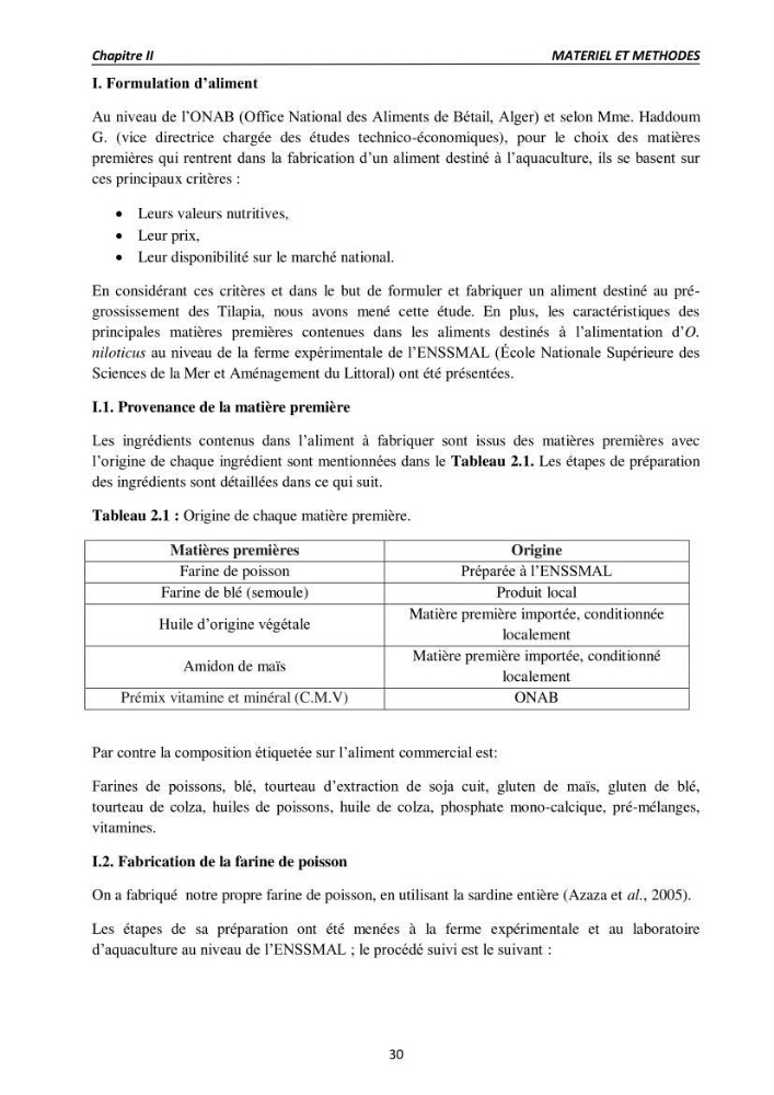Alimentation des poissons Tilapia au stade juvénile à base d’un aliment fabriqué avec des ressources locales