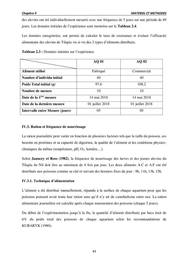 Alimentation des poissons Tilapia au stade juvénile à base d’un aliment fabriqué avec des ressources locales