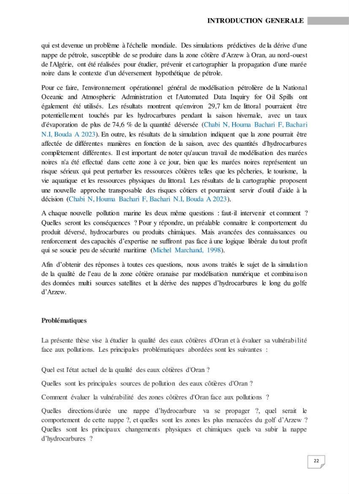 Simulation de la qualité de l’eau de la zone côtière oranaise par modélisation numérique et combinaison de données multi-sources satellitales