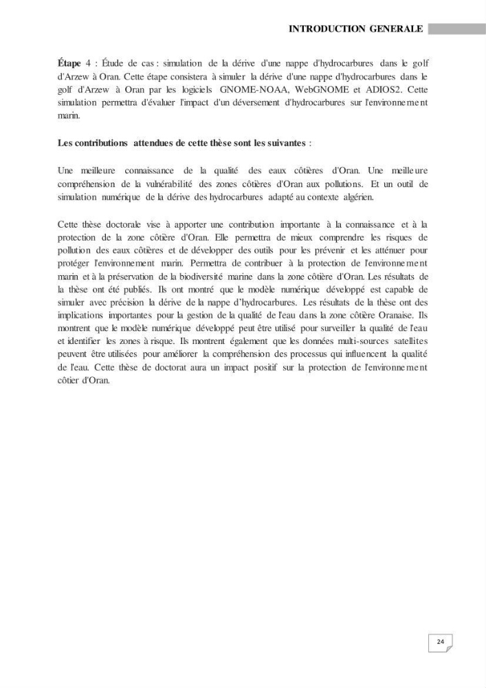 Simulation de la qualité de l’eau de la zone côtière oranaise par modélisation numérique et combinaison de données multi-sources satellitales
