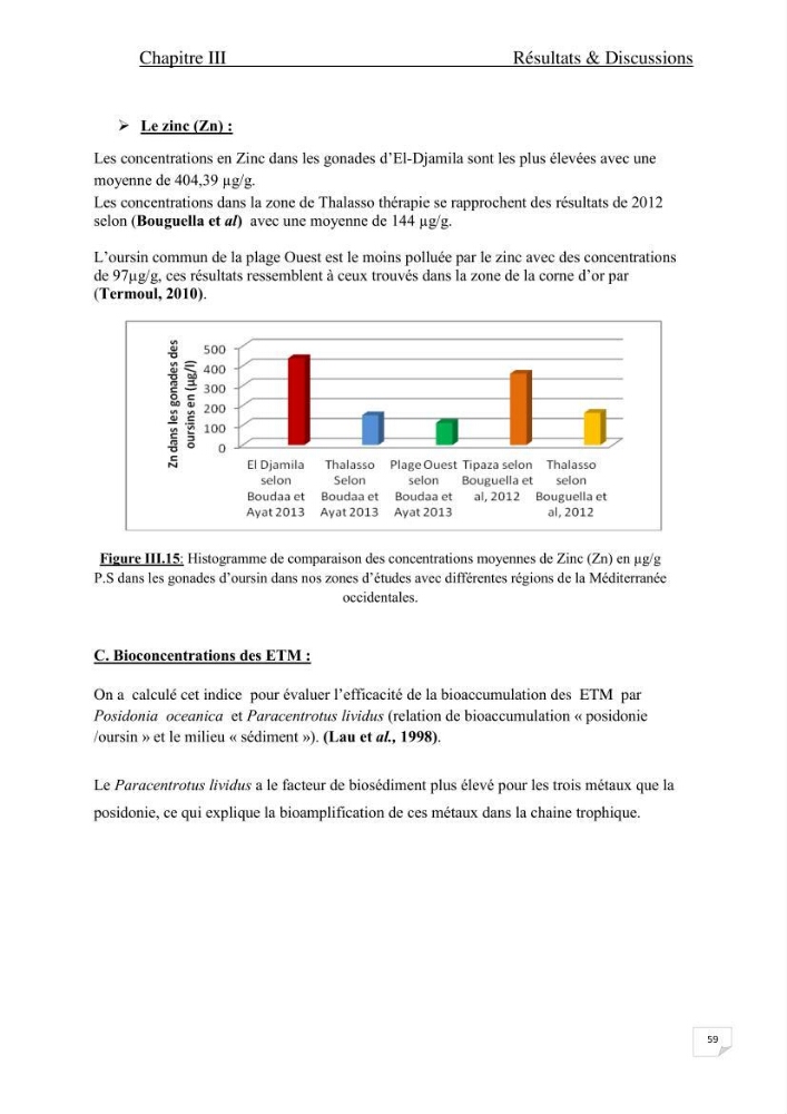 Contribution à l\'étude de l\'impact de la pollution chimique sur l\'herbier à Posidonia oceanica dans la baie d\'El Djamila