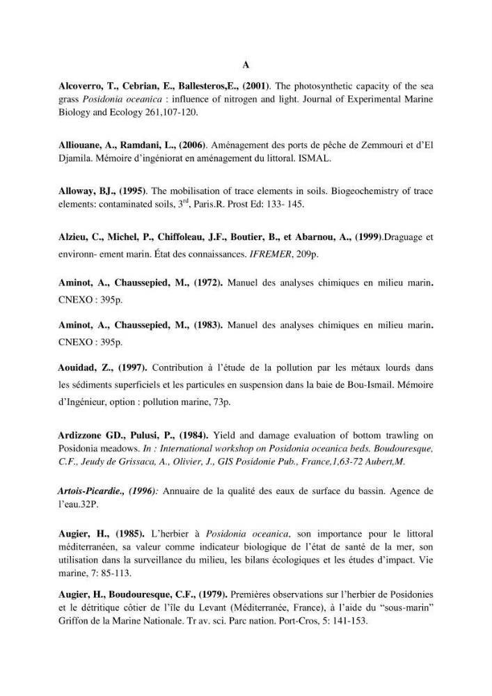 Contribution à l\'étude de l\'impact de la pollution chimique sur l\'herbier à Posidonia oceanica dans la baie d\'El Djamila