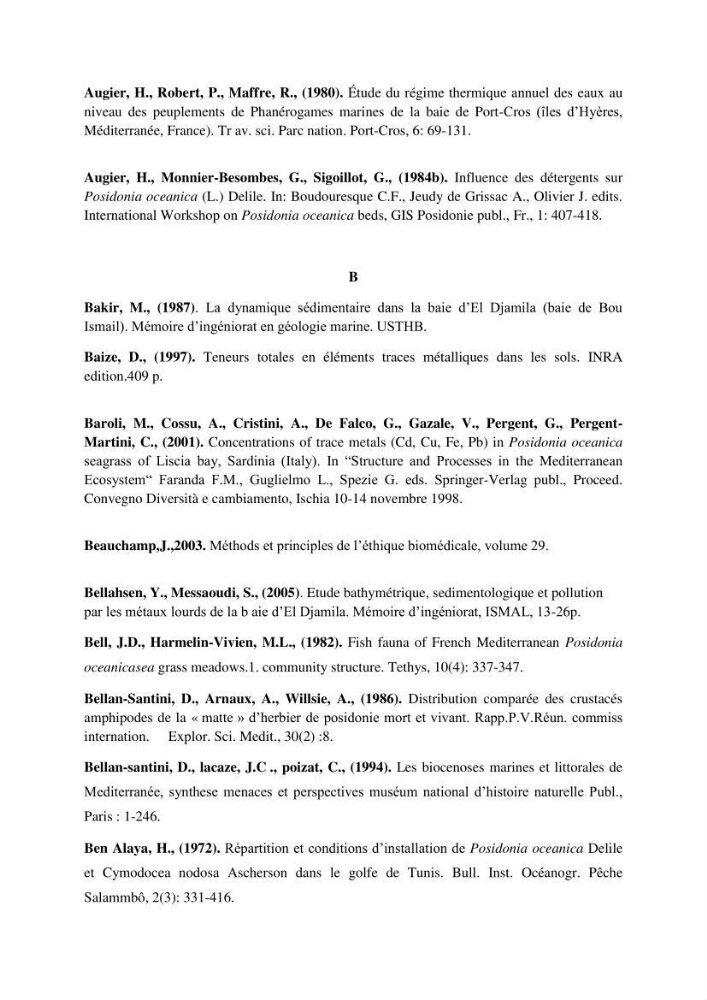 Contribution à l\'étude de l\'impact de la pollution chimique sur l\'herbier à Posidonia oceanica dans la baie d\'El Djamila