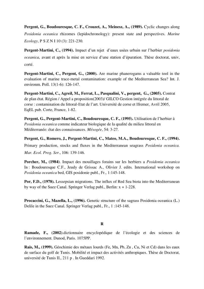 Contribution à l\'étude de l\'impact de la pollution chimique sur l\'herbier à Posidonia oceanica dans la baie d\'El Djamila