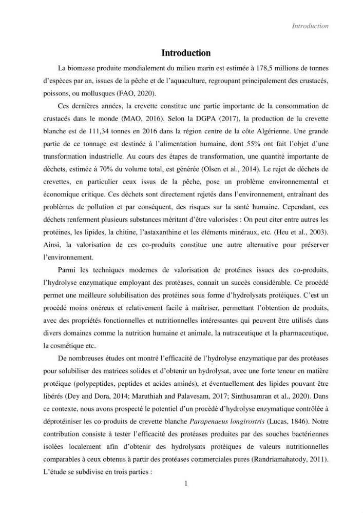 Valorisation des coproduits de la crevette blanche (Parapenaeus longirostris) par des procédés enzymatiques en utilisants des protéases bactériennes.