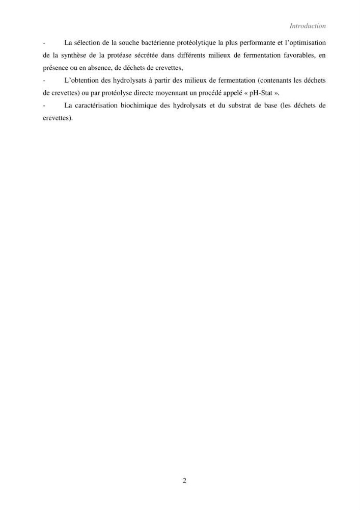 Valorisation des coproduits de la crevette blanche (Parapenaeus longirostris) par des procédés enzymatiques en utilisants des protéases bactériennes.