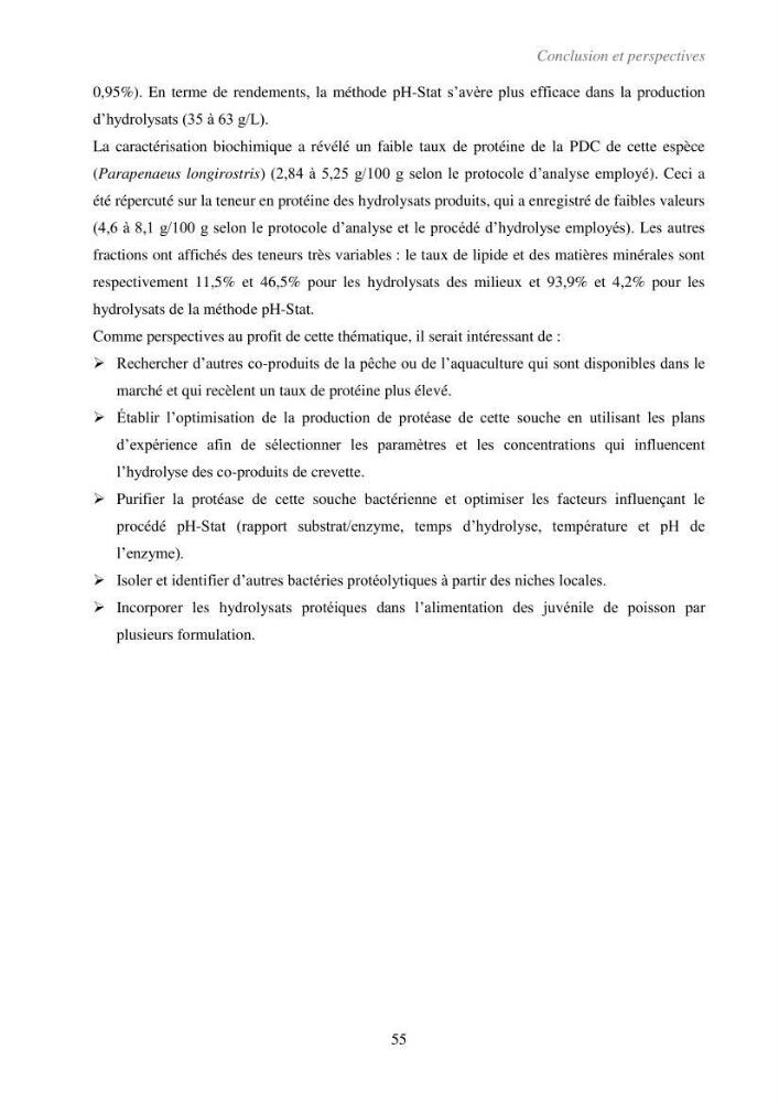 Valorisation des coproduits de la crevette blanche (Parapenaeus longirostris) par des procédés enzymatiques en utilisants des protéases bactériennes.